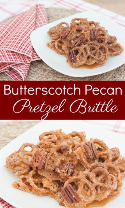 Butterscotch Pecan Pretzel Brittle - This sweet treat is great for snacking and it makes a good Christmas gift to give to friends and neighbors.  virginiasweetpea.com  #brittle #pecan #butterscotch #pretzelbrittle #pecanbrittle