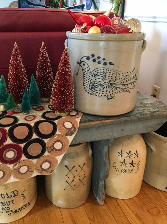 Christmas Home Tour in Waynesboro, VA - Folk Art Pottery used in Christmas decor