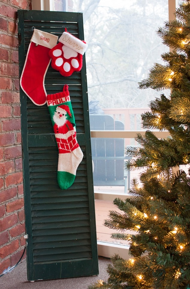 Vintage Stockings displayed on an an antique shutter