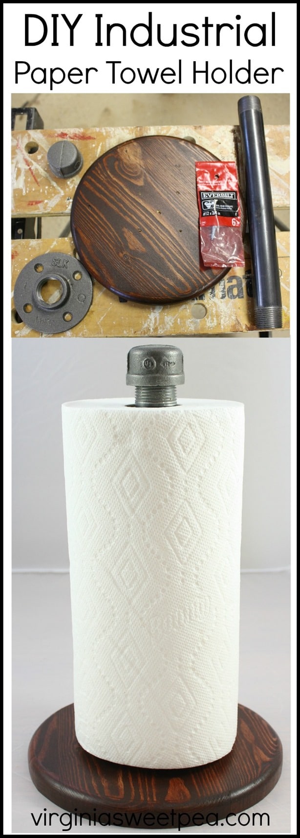 DIY Industrial Paper Towel Holder by virginiasweetpea.com