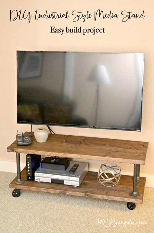 Easy-build-DIY-Industrial-media-stand-with-wheels-