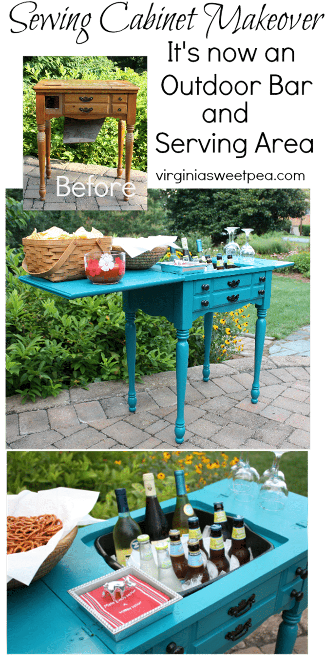 A Sewing Cabinet is transformed into an Outdoor Bar and Serving Area - virginiasweetpea.com