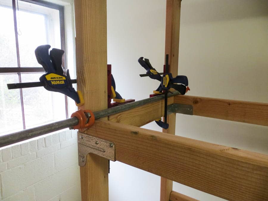 Using clamps to help with building a 2x4 shelf