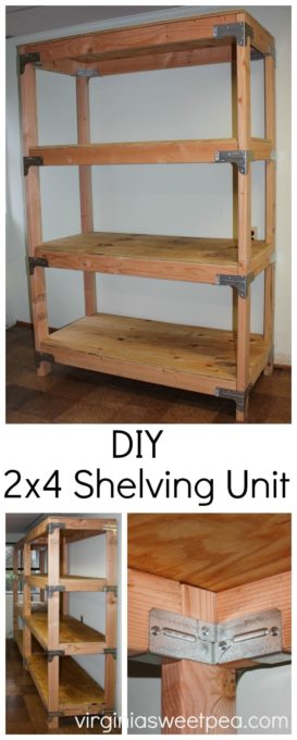 DIY 2x4 Shelving Unit - Learn how to make this useful piece for your home using 2x4 lumber. virginiasweetpea.com