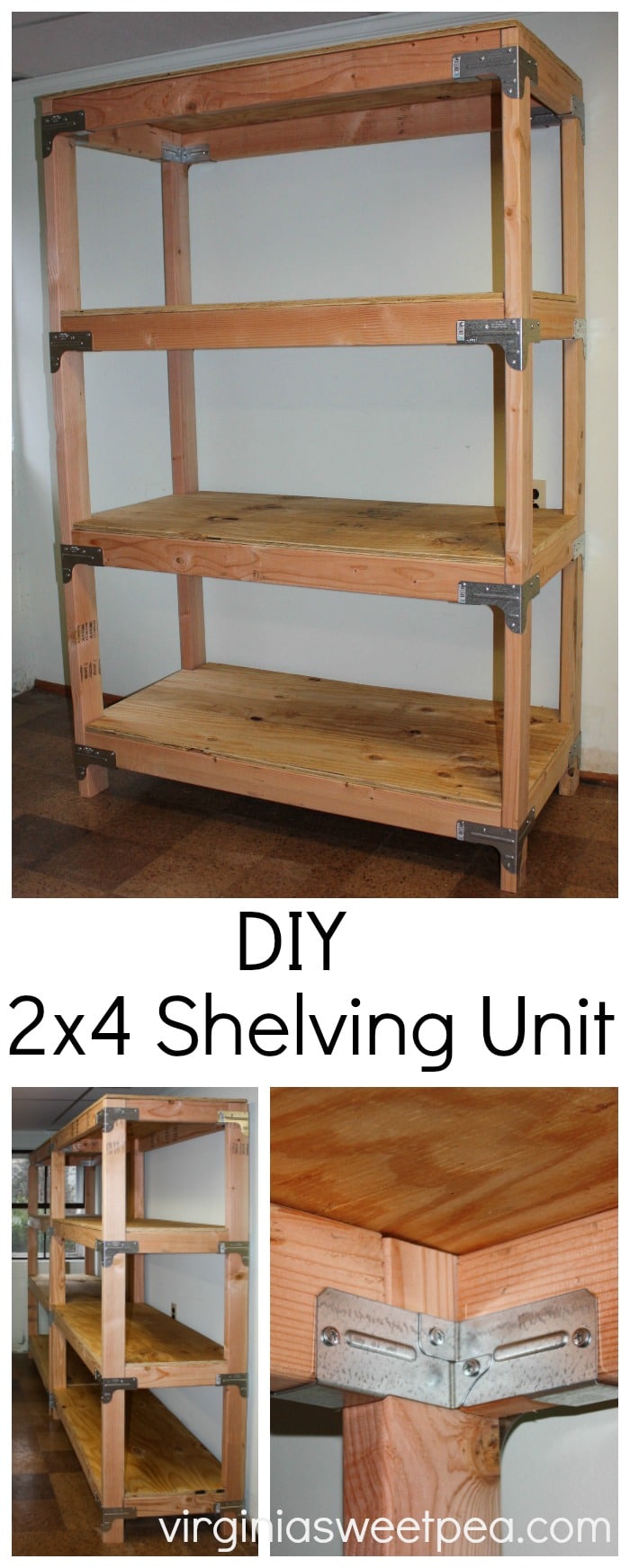 Shelving unit made using 2x4 lumber