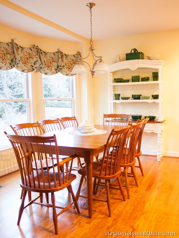 Vintage Green Pottery Displayed on a Farmhouse Hutch