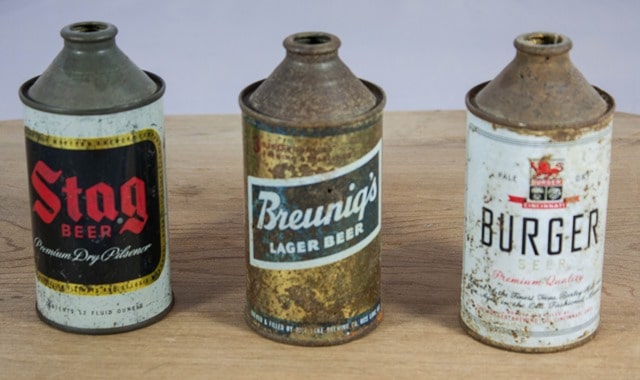 Vintage Beer Cans: Stag Beer, Breunig's Lager Beer, Burger Beer 