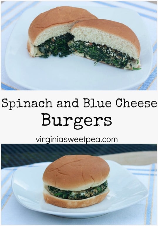 Spinach and Blue Cheese Burgers - This vegetarian burger is a tasty combination of spinach, onion, Italian bread crumbs, salt and pepper, an egg, and blue cheese. Get the printable recipe at virginiasweetpea.com.