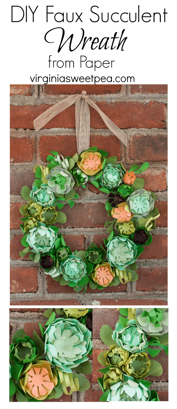 DIY Faux Succulent Wreath from Paper - This beautiful wreath is made is just a few hours using a kit. virginiasweetpea.com