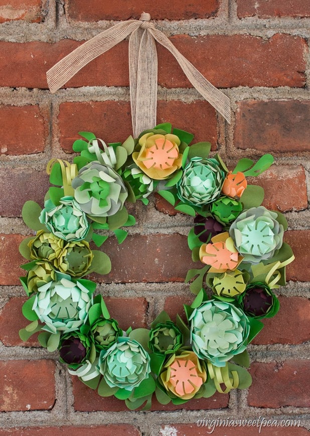 DIY Faux Succulent Wreath from Paper - This beautiful wreath was made using a kit.  virginiasweetpea.com