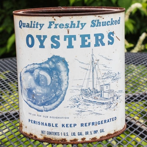 Vintage Oyster Can from Rice Oyster Company in Farnham, VA - virginiasweetpea.com