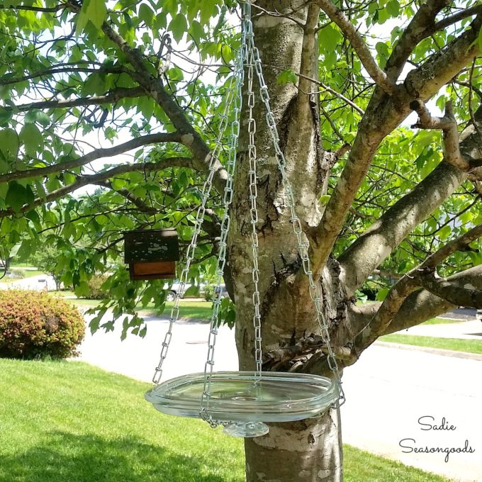 A Glass Casserole Dish Lid Becomes a Bird Bath!