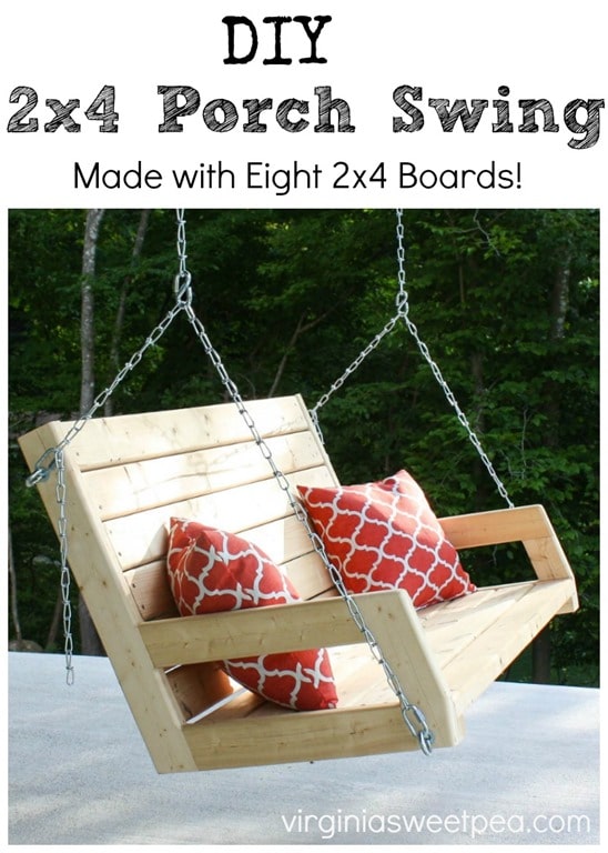 DIY 2x4 Porch Swing - Learn how to make a porch swing using just eight 2x4 pieces of lumber. Get the full tutorial at virginiasweetpea.com.
