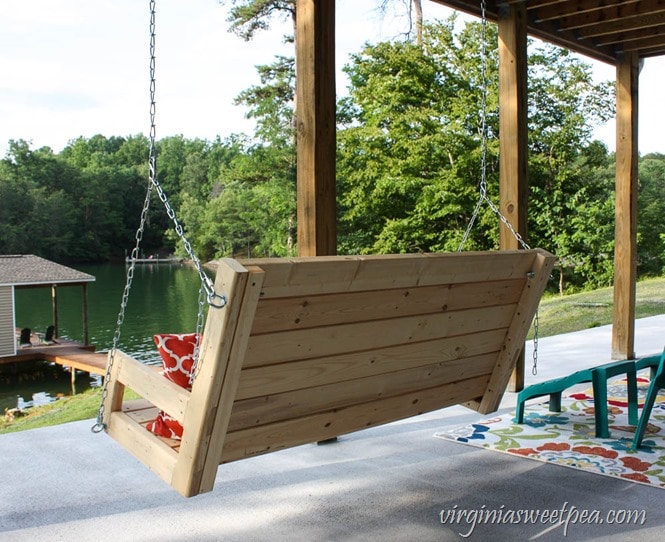 DIY 2x4 Porch Swing - Learn how to make a porch swing using just eight 2x4 pieces of lumber. Get the full tutorial at virginiasweetpea.com.