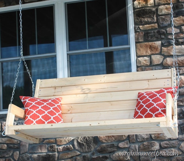 How to Make a DIY 2x4 Porch Swing - Get the step-by-step directions at virginiasweetpea.com