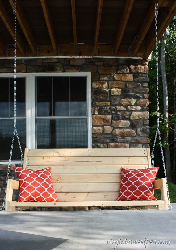 DIY 2x4 Porch Swing - Learn how to make a porch swing using just eight 2x4 pieces of lumber. Get the full tutorial at virginiasweetpea.com.