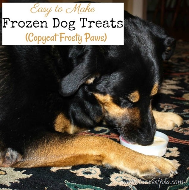 Easy to Make Frozen Dog Treats (Copycat Frosty Paws) - virginiasweetpea.com Copycat Frosty Paws - Easy to Make Frozen Treat for your Dog - virginiasweetpea.com