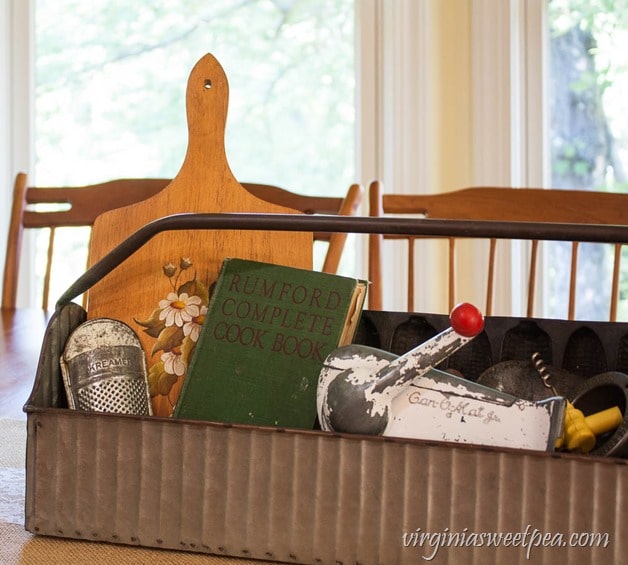 Farmhouse Style Metal Tool Caddies Styled Two Ways - This caddy comes in a large and small size and is perfect for decor in any room of your home. virginiasweetpea.com