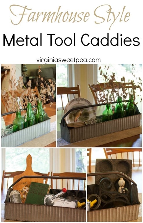 Farmhouse Style Metal Caddies - This caddy comes in a large and small sizes and is perfect for decor in any room of your home. virginiasweetpea.com
