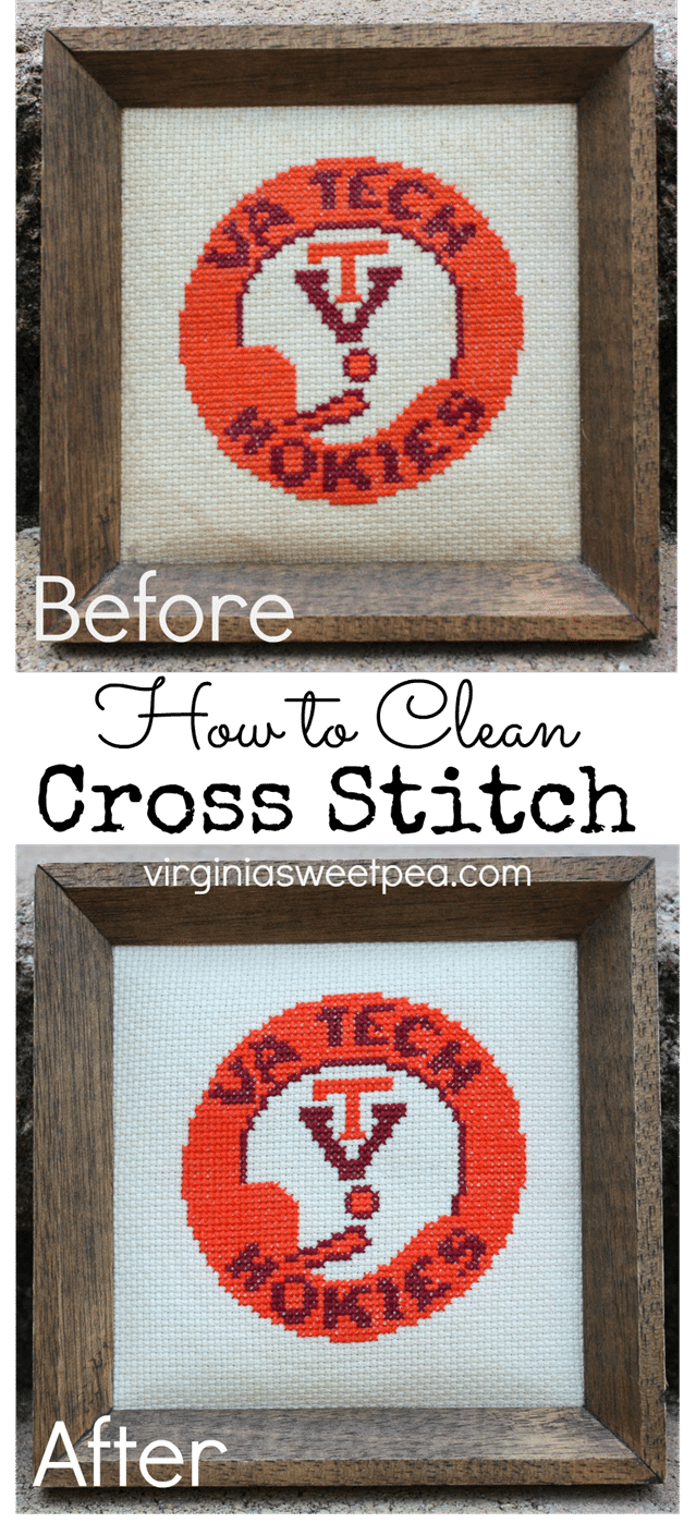 How to Clean a Cross Stitch Picture - Don't pass by a vintage cross stitch at the thrift store. Cleaning it is easy. Get the step-by-step tutorial at virginiasweetpea.com.