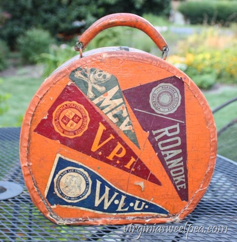 Vintage Travel Case with College Pendant Stickers from the 1930's - virginiasweetpea.com
