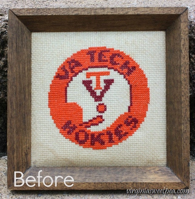 Vintage Virginia Tech Hokies Cross Stitch Before Cleaning - virginiasweetpea.com