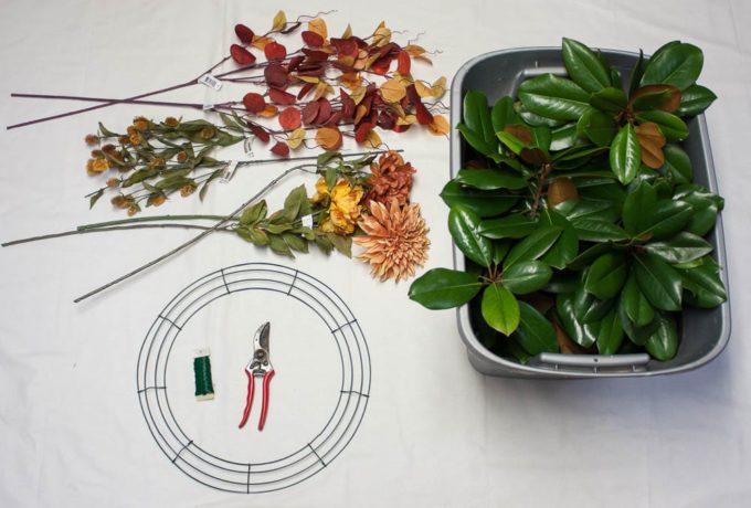 Supplies Needed to Make a DIY Magnolia Wreath Styled for Fall