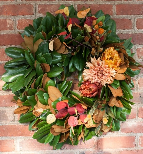 Magnolia Wreath Styled for Fall