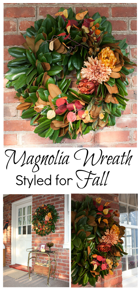 Magnolia Wreath Styled for Fall - virginiasweetpea.com