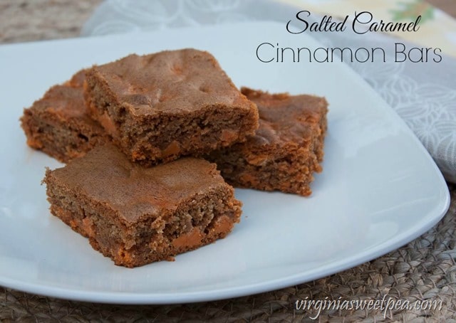 Salted Caramel Cinnamon Bars - Cinnamon infused batter is made extra tasty with the addition of Salted Caramel baking chips. This recipe is a real crowd pleaser! virginiasweetpea.com