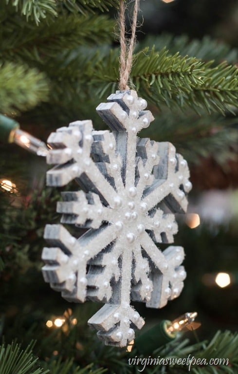 Sparkling Snowflake Christmas Ornament - Learn how to embellish a craft store snowflake for your tree or Christmas decor. virginiasweetpea.com