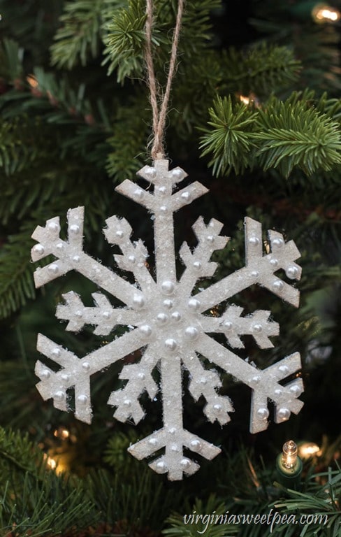 Sparkling Snowflake Christmas Ornament - Learn how to embellish a craft store snowflake for your tree or Christmas decor. virginiasweetpea.com