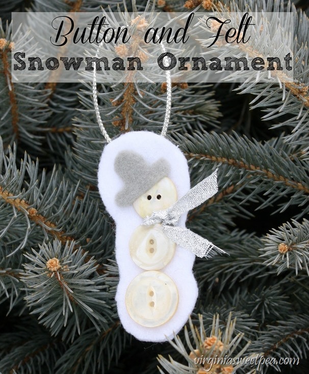 Button and Felt Snowman Ornament - Get the tutorial to make this for your tree. virginiasweetpea.com