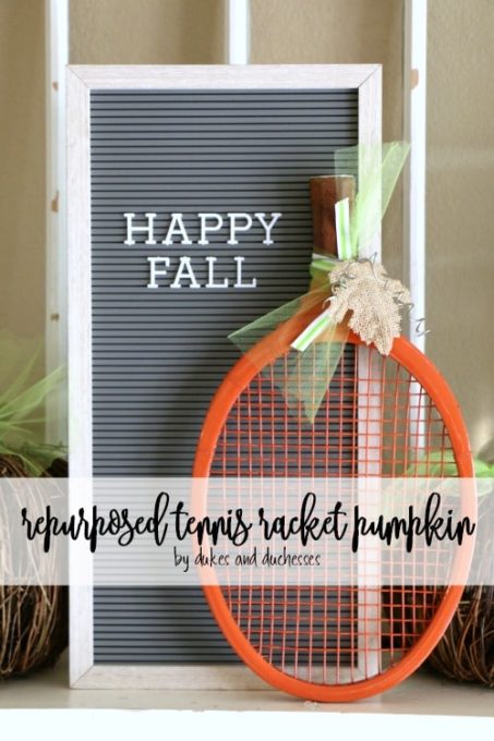 Repurposed Tennis Racket Pumpkin