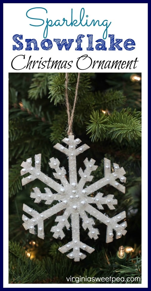 Sparkling Snowflake Christmas Ornament - Learn how to embellish a craft store snowflake for your tree or Christmas decor. virginiasweetpea.com