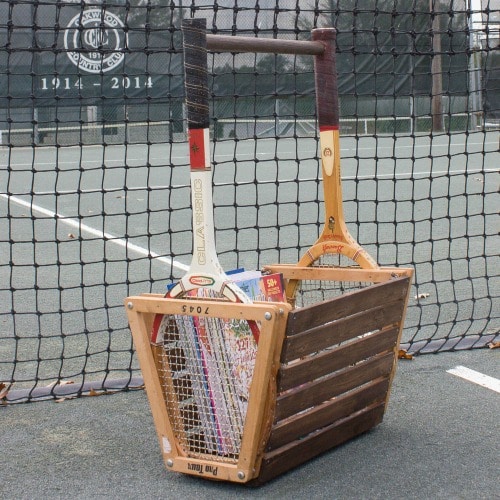 DIY Tennis Racket Basket - Make a basket perfect for storing books, magazines, knitting, and more. #repurpose #upcycle #upcycleidea #diy #tennisracket