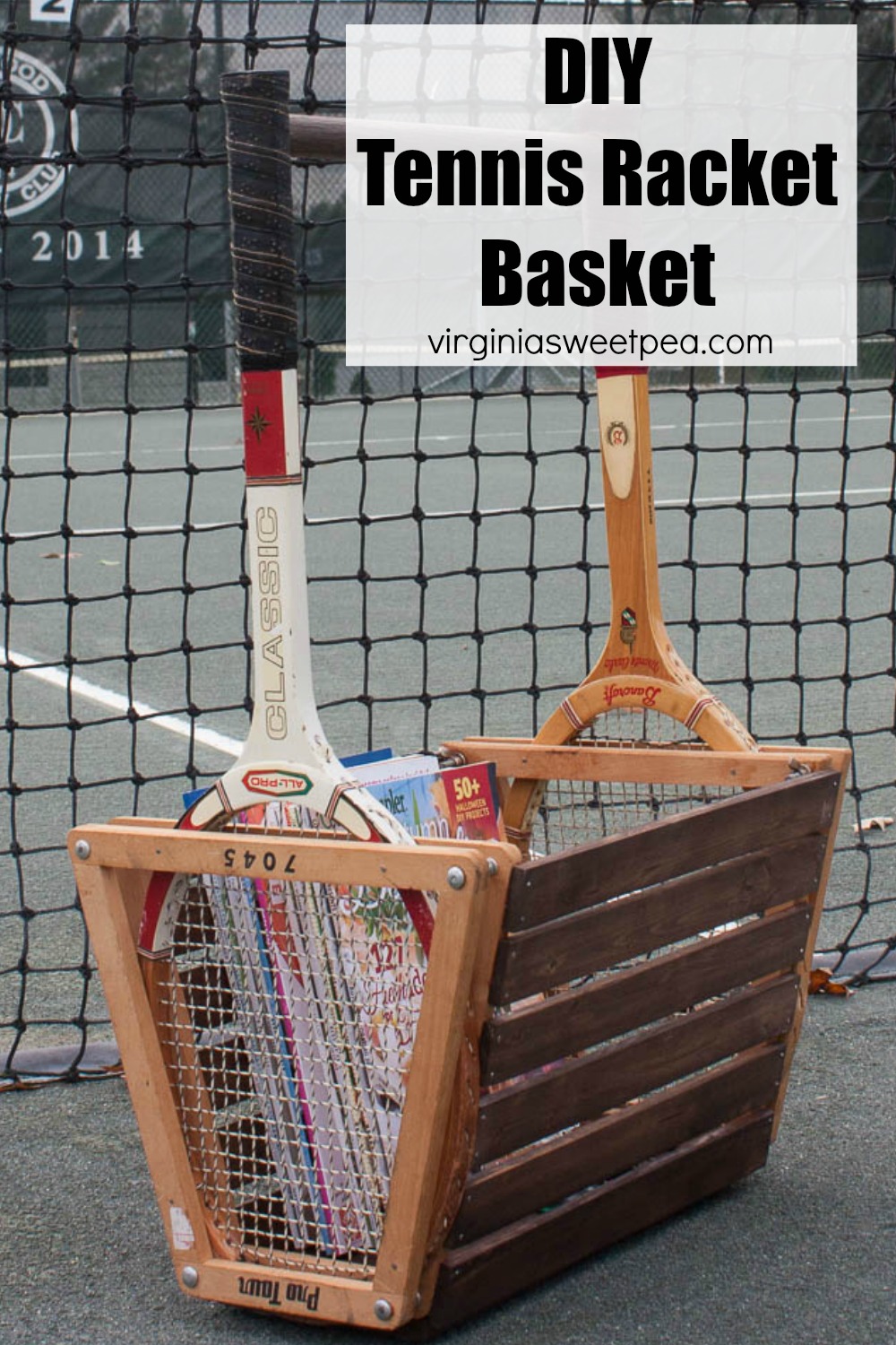 Basket made using two vintage tennis rackets