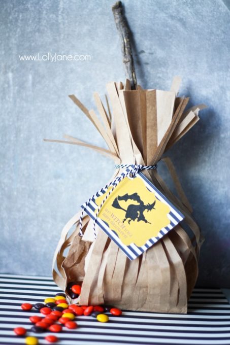 Witch's Broom Treat Bags for Halloween