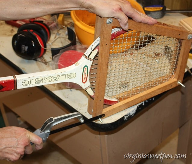 Step-by-Step Tutorial for Making a Basket Using Two Vintage Tennis Rackets - virginiasweetpea.com