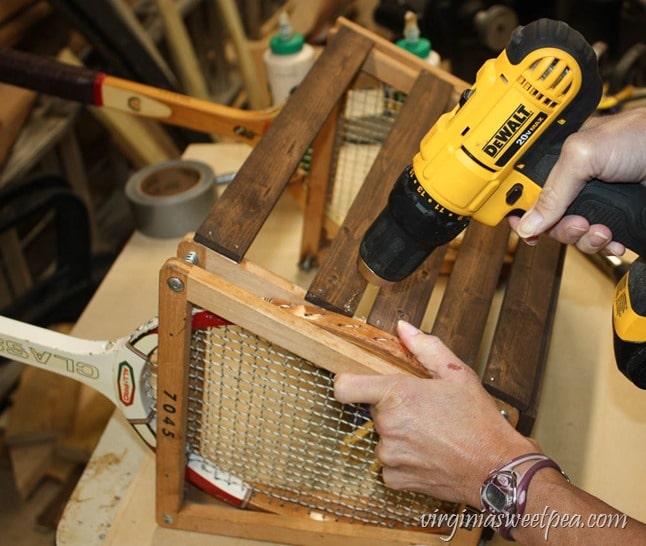 Step-by-Step Tutorial for Making a Basket Using Two Vintage Tennis Rackets - virginiasweetpea.com