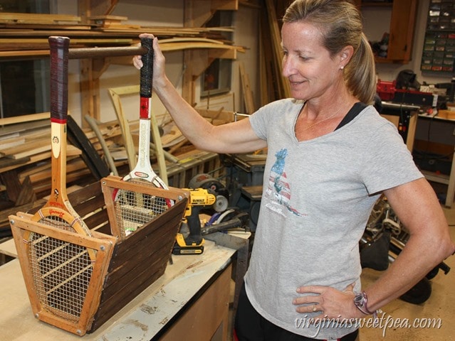 Step-by-Step Tutorial for Making a Basket Using Two Vintage Tennis Rackets - virginiasweetpea.com