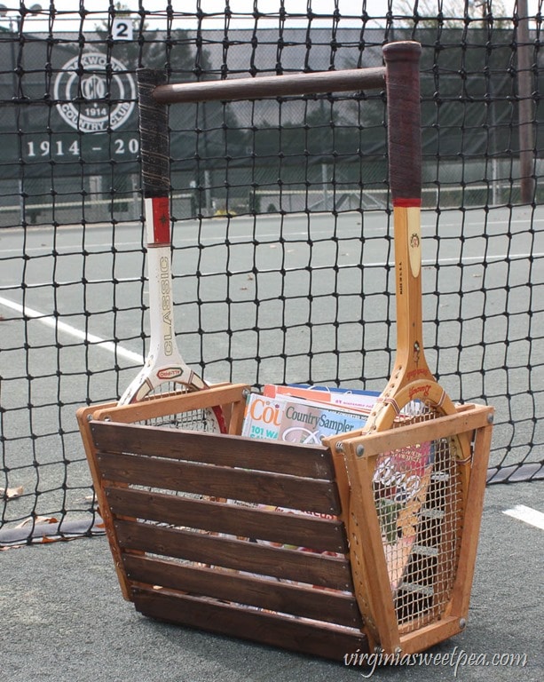 Vintage Tennis Racket Basket - Make a basket using two vintage tennis rackets. Get the step-by-step tutorial. virginiasweetpea.com