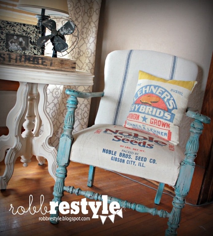 Chair Reupholstered with a Feed Sack - Robb Restyle