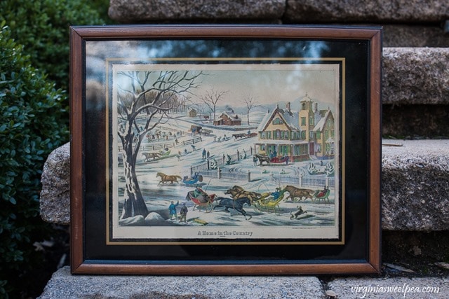 Currier and Ives Lithograph - A Home in the Country - Winter Sleigh Ride - virginiasweetpea.com