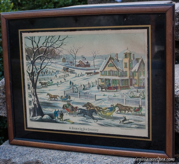 Currier and Ives Lithograph - A Home in the Country - Winter Sleigh Ride - virginiasweetpea.com