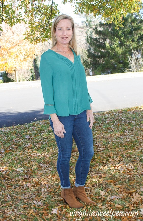 Stitch Fix Review - December 2017 - Q & A Leola Pleated Front Bell Sleeve Blouse - virginiasweetpea.com