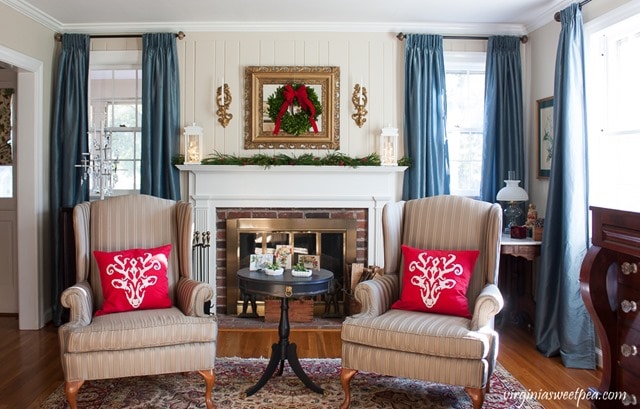 Christmas Decor in the Living Room - Get ideas for Christmas decorating using mostly vintage and antique items. virginiasweetpea.com