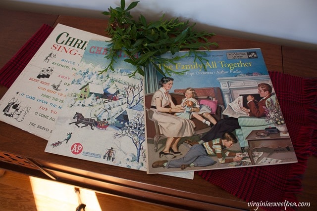 Vintage Christmas Albums used as Christmas Decor - virginiasweetpea.com