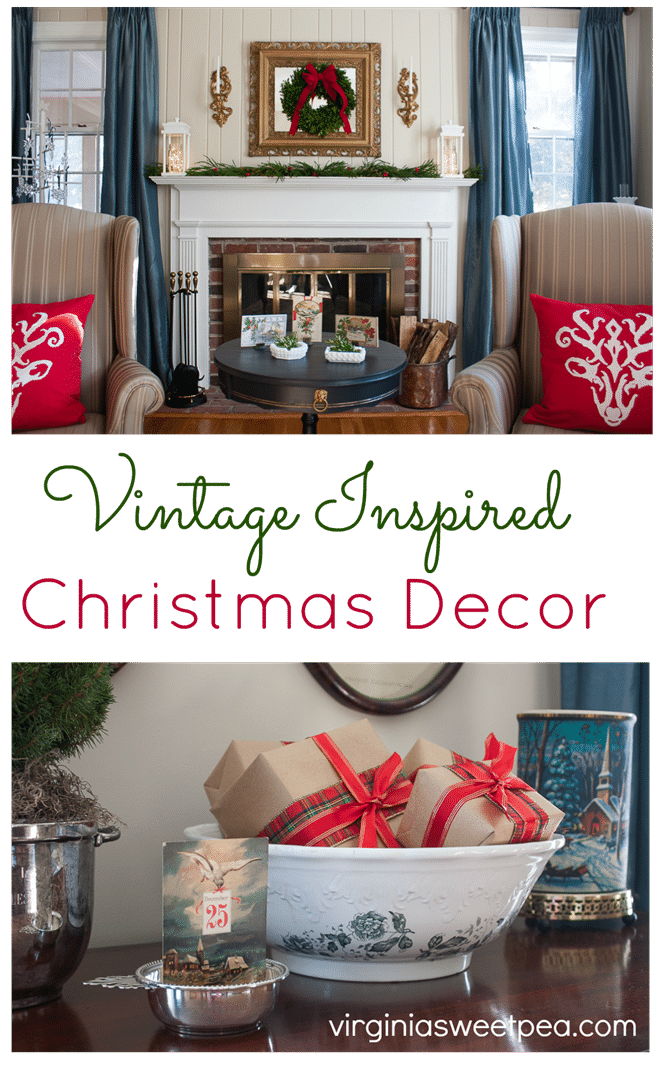 Vintage Inspired Christmas Decor - This home is decorated for Christmas using vintage and antique items. virginiasweetpea.com