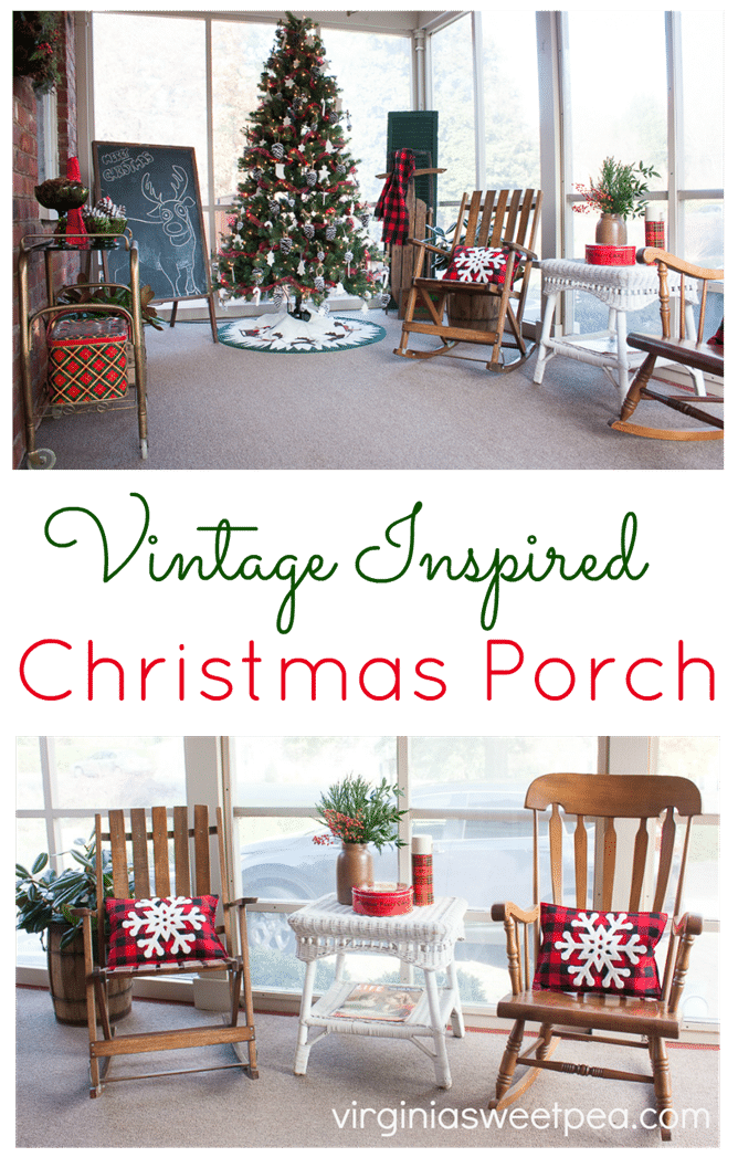 Vintage Inspired Christmas Porch - Get ideas for decorating your porch for Christmas. virginiasweetpea.com